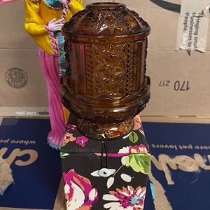 Vintage Indiana Glass Amber Stars and Bars Fairy Lamp